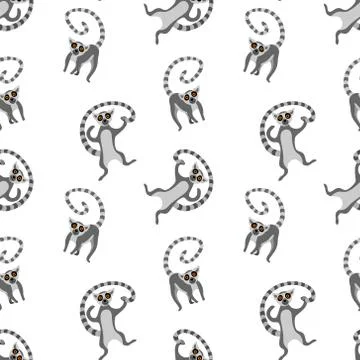 Seamless pattern with cute cartoon lemurs Stock Illustration