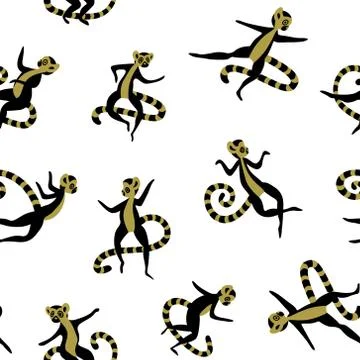 Seamless pattern with cute cartoon lemurs Stock Illustration