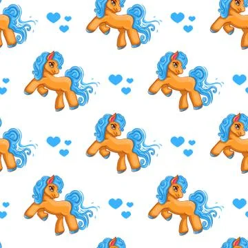 Seamless pattern with cute cartoon little horse Stock Illustration
