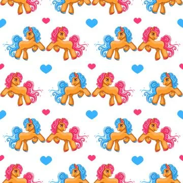 Seamless pattern with cute cartoon little horse Stock Illustration