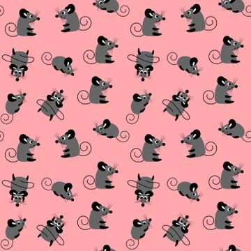 Seamless pattern with cute cartoon mice Stock Illustration