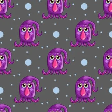 Seamless pattern with cute cartoon monsters Stock Illustration