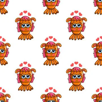 Seamless pattern with cute cartoon monsters Stock Illustration