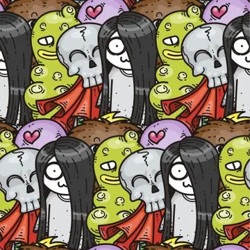 Seamless pattern with cute cartoon monsters. Ready for packaging, wrapping pa 스톡 일러스트