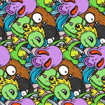 Seamless pattern with cute cartoon monsters. Ready for packaging, wrapping pa Illustrazione stock