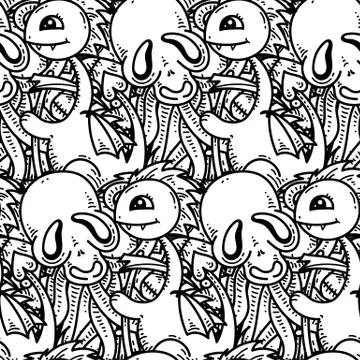 Seamless pattern with cute cartoon monsters. Ready for packaging, wrapping pa Stock Illustration