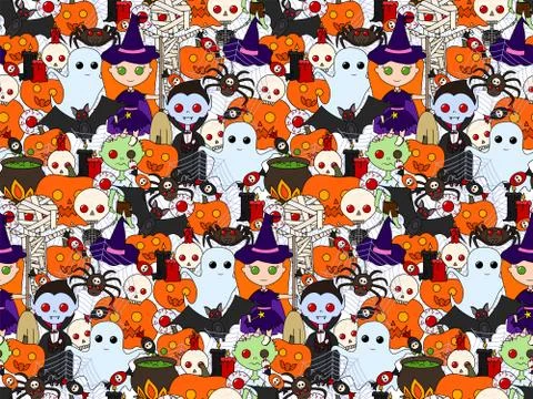 Seamless pattern with cute cartoon monsters Stock Illustration