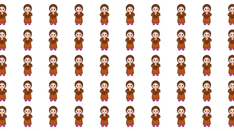 Seamless Pattern of Cute Cartoon Muslim Women Wearing Hijab in Greeting Pose Stock Footage 345539446