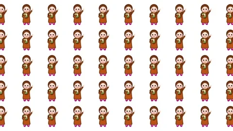 Seamless Pattern of Cute Cartoon Muslim Girl Characters Holding Quran Stock Footage 345539450
