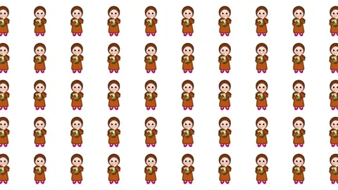 Seamless Pattern of Cute Cartoon Muslim Girl Wearing Hijab and Holding Holy Book Stock Footage 345539456