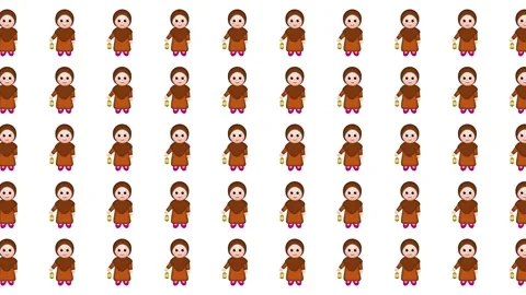 Seamless Pattern of Cute Cartoon Muslim Girls Wearing Hijab and Holding Lanterns Video stock 345539457
