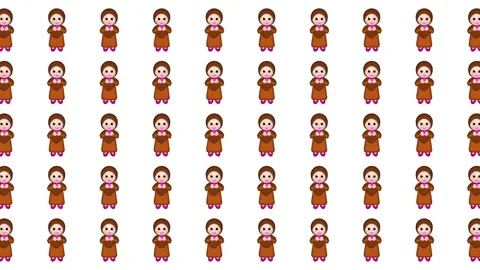 Seamless Pattern of Cute Cartoon Muslim Women Wearing Brown Hijab and Abaya Stock Footage 345539466