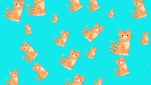 Seamless pattern with cute cartoon orange tabby cats on bright cyan background Stock-Footage 345540014