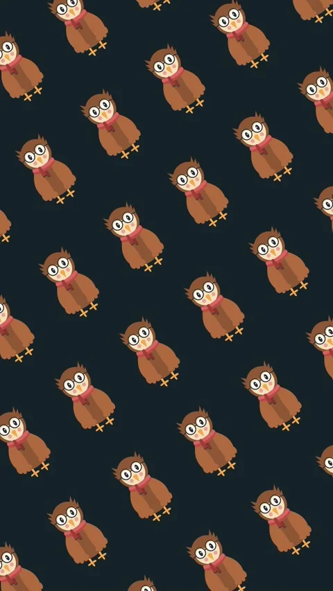 Seamless pattern of cute cartoon owls wearing glasses and red scarves Stock Footage 343806533