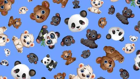 Seamless Pattern of Cute Cartoon Panda Polar and Grizzly Bears Stock Illustration