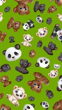 Seamless Pattern of Cute Cartoon Panda Polar and Grizzly Bears Stock Illustration