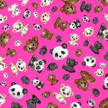 Seamless Pattern of Cute Cartoon Panda Polar Grizzly and Black Bears Stock-Illustration