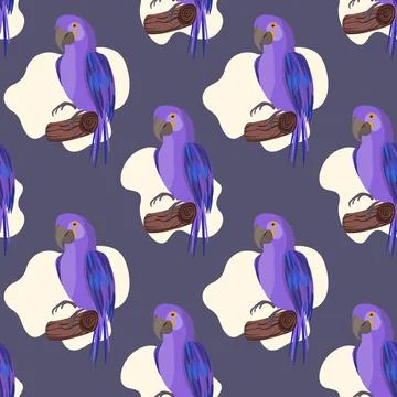 Seamless pattern with cute cartoon parrot bird on branch. Vector illustration イラスト素材