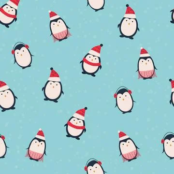 Seamless pattern with cute cartoon penguins Stock Illustration