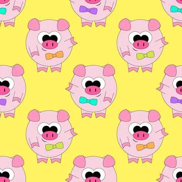 Seamless pattern with cute cartoon pig in necktie Stock Illustration