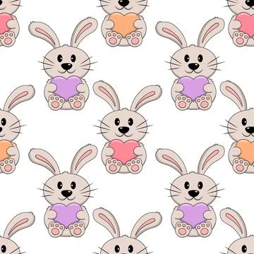 Seamless pattern with cute cartoon Rabbit with Heart Stock Illustration