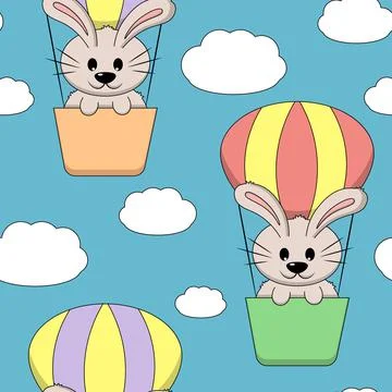 Seamless pattern with cute cartoon Rabbit in an inflatable Balloon Stock Illustration