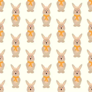 Seamless pattern of cute cartoon Rabbit with scarf and glasses. Cozy autumn Stock Illustration