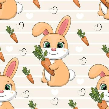 Seamless pattern cute cartoon rabbit with carrot. Illustrazione stock