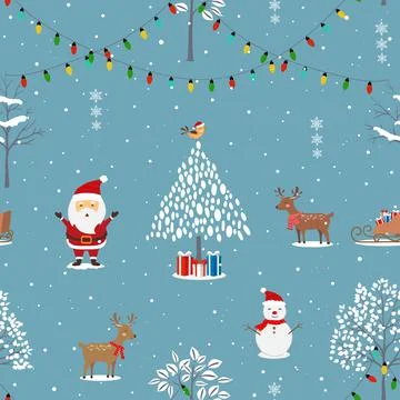 Seamless pattern with cute cartoon Santa Claus and animals celebrate party on Stock Illustration