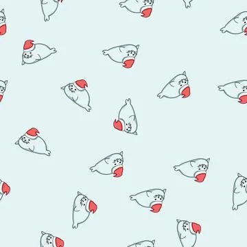 Seamless pattern Cute cartoon seal wearing santa hat celebrating holiday joy Stock Illustration