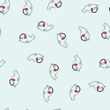 Seamless pattern Cute cartoon seal wearing warm earmuffs Stock Illustration