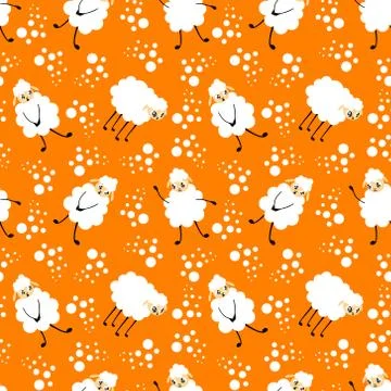 Seamless pattern with cute cartoon sheep Stock Illustration