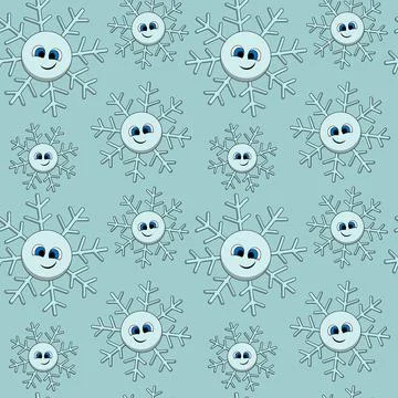 Seamless pattern with cute cartoon smile snowflake Stock-Illustration