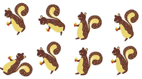 Seamless Pattern of Cute Cartoon Squirrels Holding Acorns on White Background Stock Footage 345539216