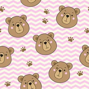 Seamless pattern with cute cartoon teddy bears. Vector template. Stock Illustration