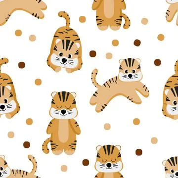Seamless pattern with cute cartoon tiger cubs. Cute character, funny tiger Stock Illustration