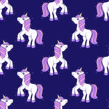 Seamless pattern with cute Cartoon Unicorn. Vector illustration 스톡 일러스트