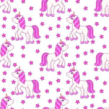 Seamless pattern with cute Cartoon Unicorn. Vector illustration Stock Illustration