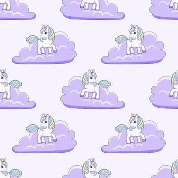 Seamless pattern with cute Cartoon Unicorn and clouds. Vector illustration 스톡 일러스트