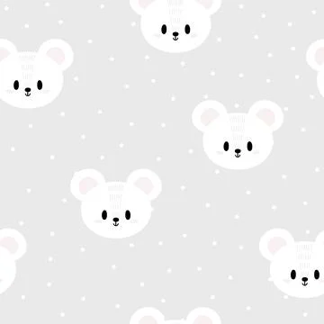 Seamless pattern with cute cartoon white mouses for kids. Hand drawn backgr.. Stock Illustration