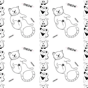 Seamless pattern with cute cat and funny mice. Vector. Stock Illustration