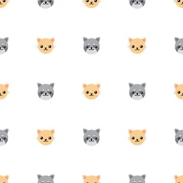 Seamless pattern with cute cat and raccoon. Vector illustration for design. Stock Illustration