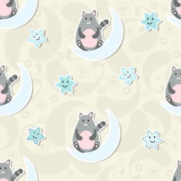 Seamless pattern with cute cat and Paisley, vector イラスト素材
