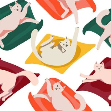 Seamless pattern with cute cat and packing gifts. Playing cat. Stock Illustration