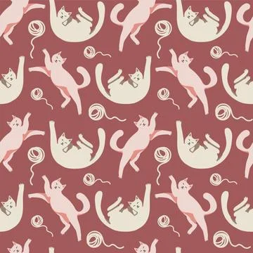 Seamless pattern with cute cat and packing gifts. Playing cat. Illustrazione stock