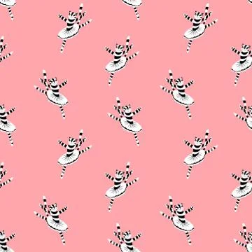 Seamless pattern with cute cat ballet dancer Stock Illustration