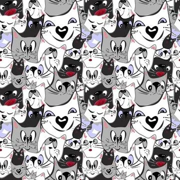 Seamless pattern of cute cat cartoon. Happy meow. Animals character design. I イラスト素材