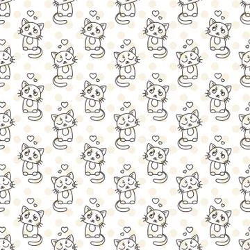 Seamless pattern of cute cat characters. Pet in love Stock Illustration
