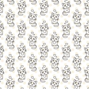 Seamless pattern of cute cat characters. Pet in love Stock Illustration