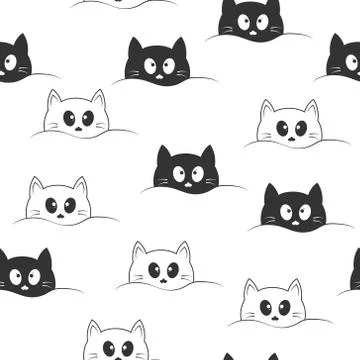 Seamless pattern with cute cat face for simple backgrounds, textures, textile Stock Illustration